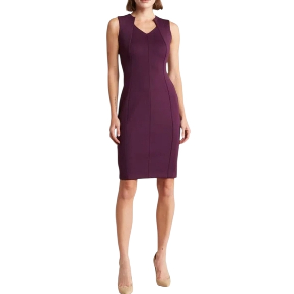 Calvin Klein Dresses & Skirts - Calvin Klein Plum Sleeveless Scuba Sheath Dress Size 4